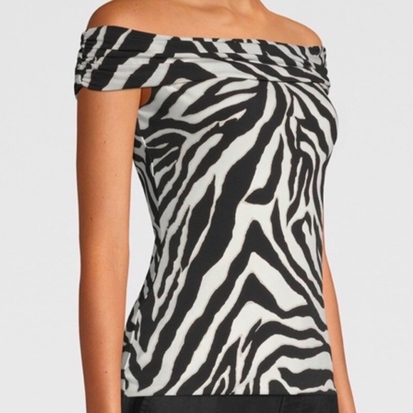 White House Black Market Off The Shoulder Zebra Print Top - Picture 3 of 5